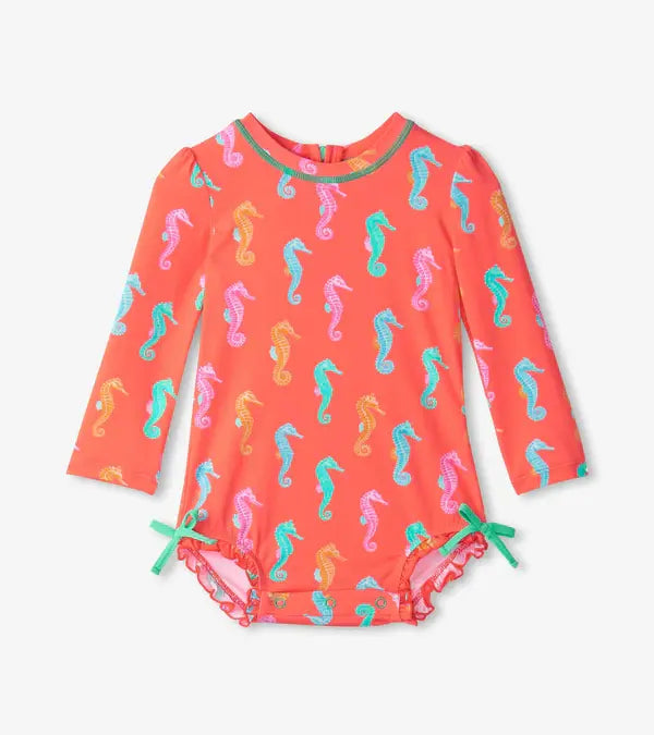 Printed Sea Horse Baby Rashguard Swimsuit