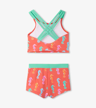 Painted Sea Horse Two Piece Short Swimsuit