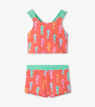 Painted Sea Horse Two Piece Short Swimsuit