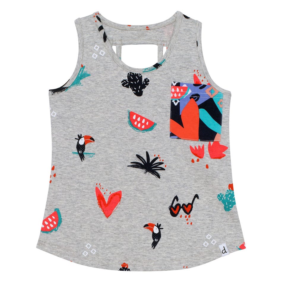Printed Toucan Tank Top with Pocket