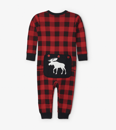 Moose On Plaid Baby Union Suit